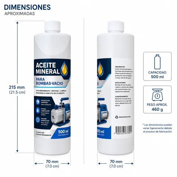 Botella Aceite Mineral Bomba Vacio 500 ML