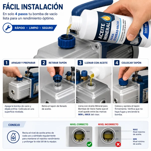 Botella Aceite Mineral Bomba Vacio 500 ML