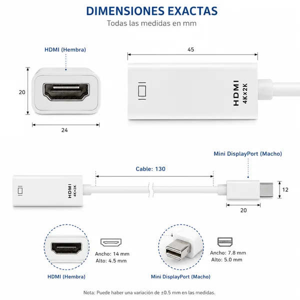 Cable Adaptador Mini DisplayPort a HDMI 0.10 M Blanco