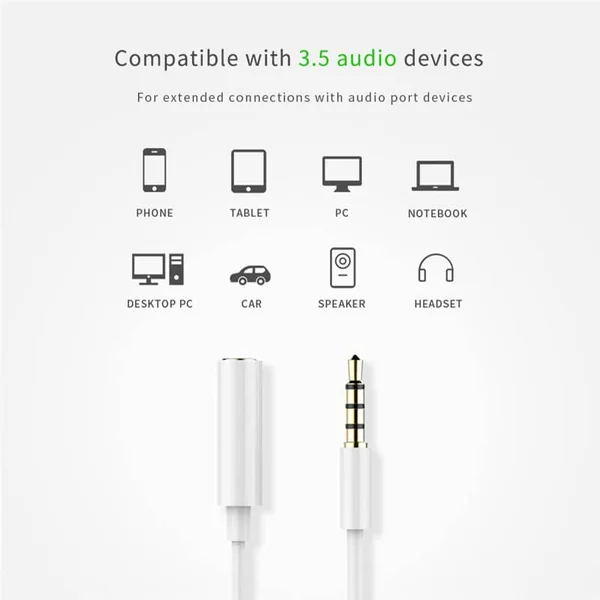 Cable alargador Jack 3.5 mm con microfono 4 pines 3 M Blanco