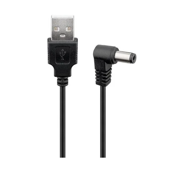 Cable alimentacion USB a DC 2.5 x 5.5 mm acodado 1 M Negro