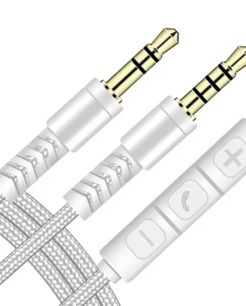 Cable auxiliar micrófono Jack control volumen 1.2 Metros Blanco
