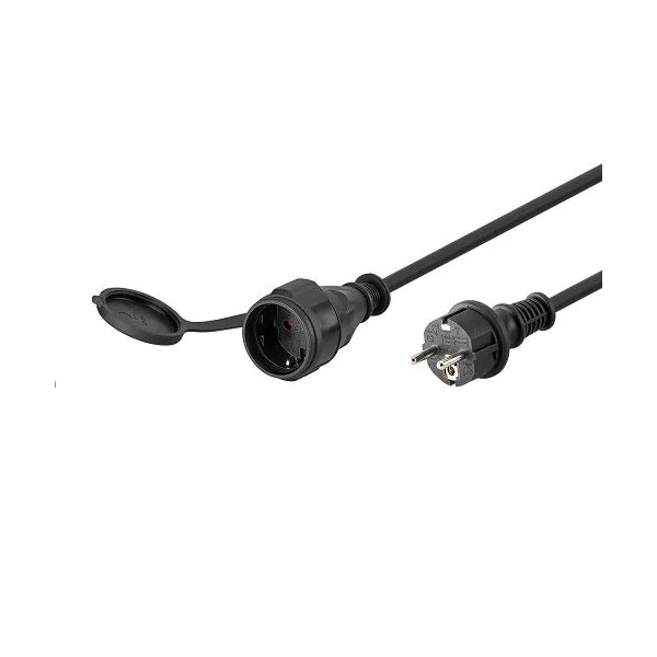 Cable de alimentacion recto CEE7 con tapon seguridad 5 M Negro