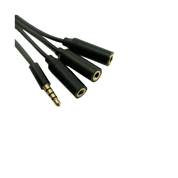 Cable de audio estereo 3x Jack 3.5mm hembra a 3.5mm 4 pin 0.50 M Negro