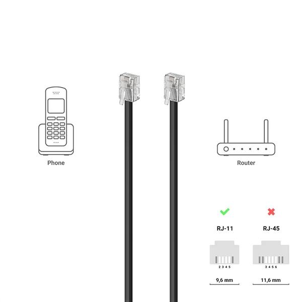 Cable de telefono RJ11 6P4C M-M 10 M Negro