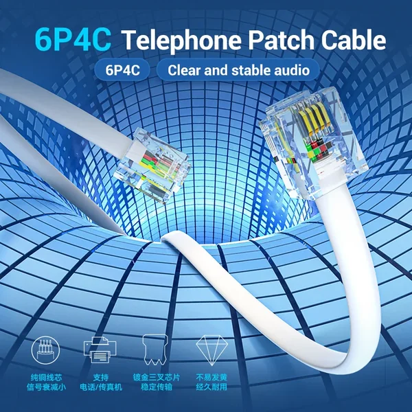 Cable de telefono RJ11 6P4C M-M 15 M Blanco