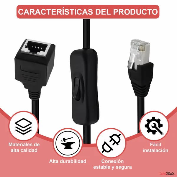 Cable Ethernet Cat5E Con Interruptor De Encendido/Apagado De Alta Velocidad RJ45 0.50 M Negro