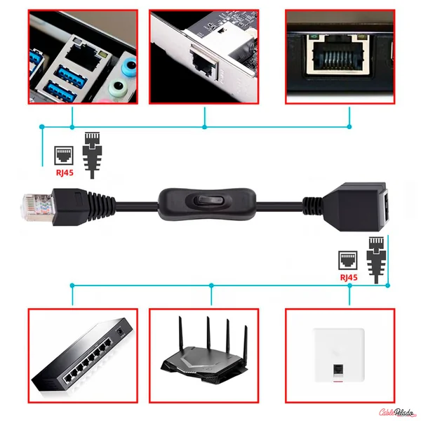 Cable Ethernet Cat5E Con Interruptor De Encendido/Apagado De Alta Velocidad RJ45 0.50 M Negro
