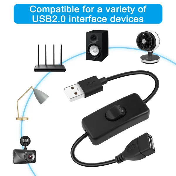 Cable USB con interruptor macho-hembra 0.30 M Negro