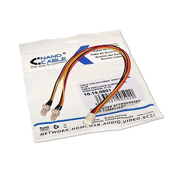 Cable Ventilador alimentacion 3PIN/H - 2x3PIN/M 0.25 M Negro