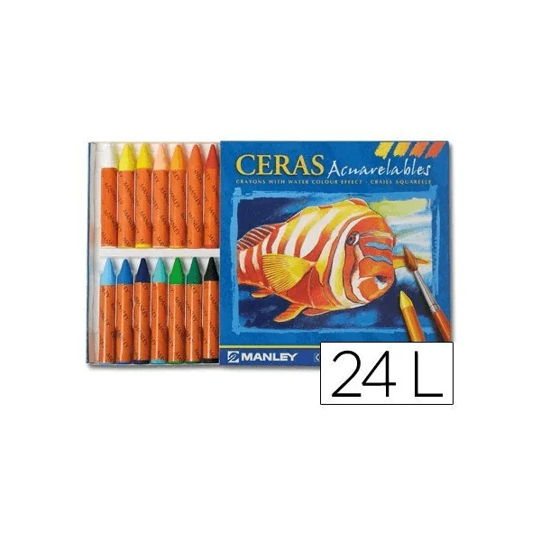 Caja 24 cera blanda de Colores Manley acuarelables Multicolor