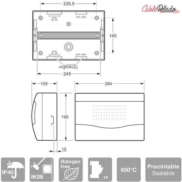 Caja superficie 14 elementos puerta opaca Blanco