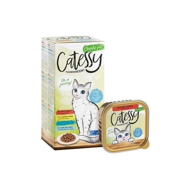 Calidad inmaculada garantizada por Productos Para Gatos en Catessy En Tarrinas 64 X 100 G - Pack Mixto.