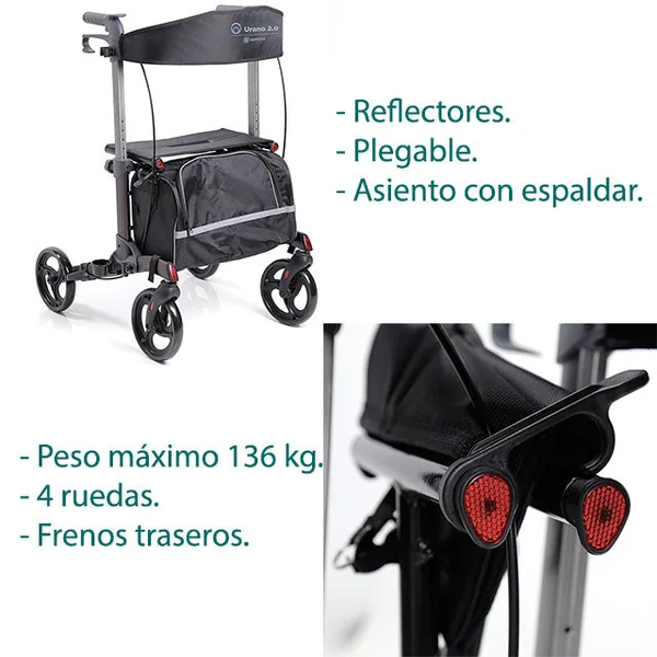 Caminador Rollator 4 Ruedas Plegable con Cesta Multiuso