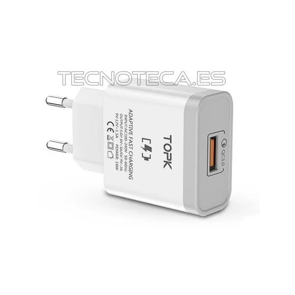 Cargador Qualcomm QC3.0 USB 230VAC 18W