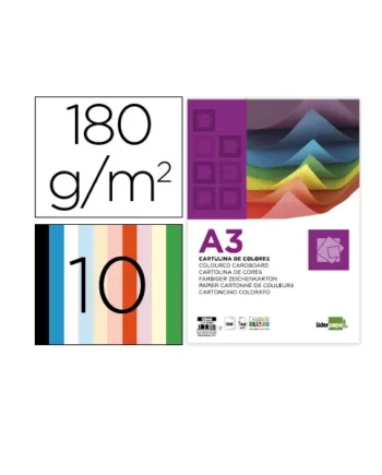 Cartulina Liderpapel A3 180g m2 10 colores Multicolor