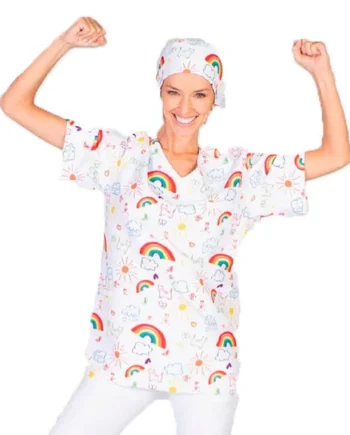 Casaca Médica Unisex con Estampado de Arco Iris | Tallas