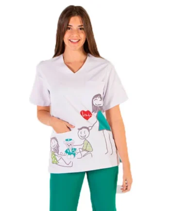 Casaca Médica Unisex Estampado de Niños para Pediatras