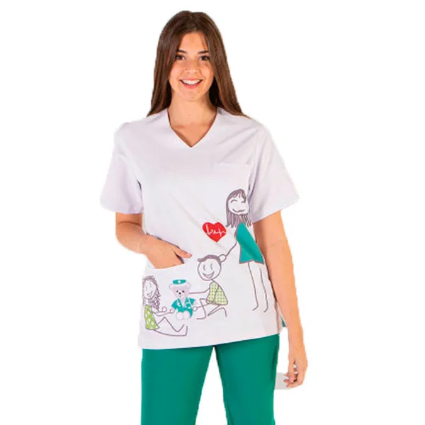 Casaca Médica Unisex Estampado de Niños para Pediatras