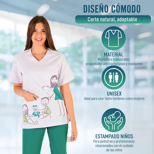 Casaca Médica Unisex Estampado de Niños para Pediatras