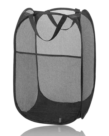 Cesta de Lavandería de Malla Portátil Negro