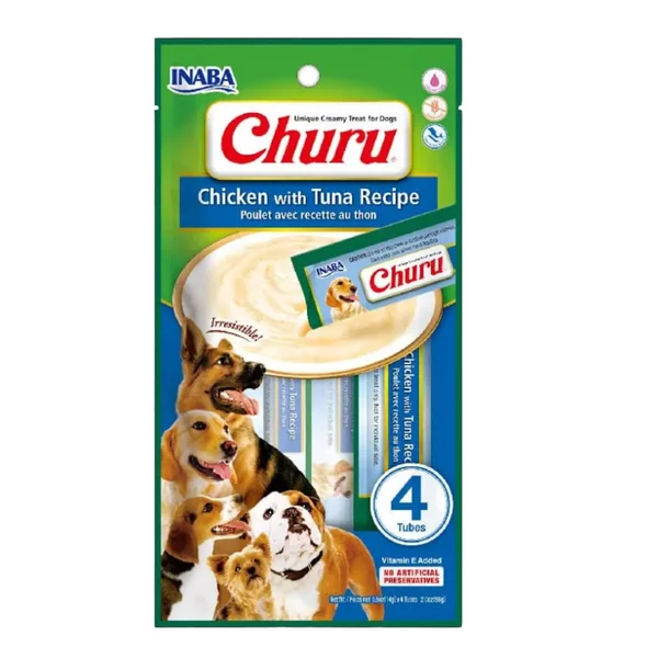 Churu Dog Receta Pollo y Atún para Perros — Snack Cremoso Inaba