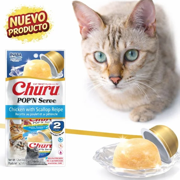 Churu Gato Pop´N Serve Pollo y Vieira 2 x 35g – Snack húmedo para gatos en tarrina