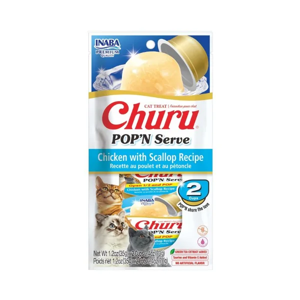 Churu Gato Pop´N Serve Pollo y Vieira 2 x 35g – Snack húmedo para gatos en tarrina