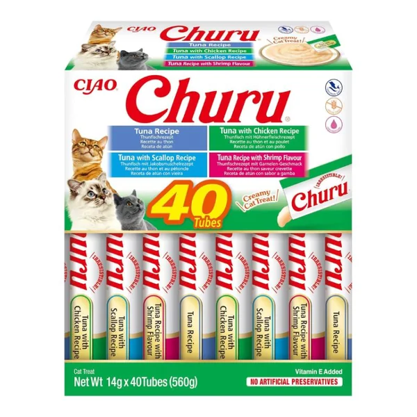 Churu Gatos Snack Líquido Atún y Marisco | Pack 40 x 14 g