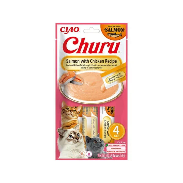 Churu Puré Receta De Salmón con Pollo Gatos
