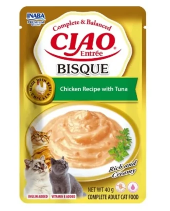 Ciao Entrée Bisque Pollo con Atún para Gatos – Comida Húmeda Completa