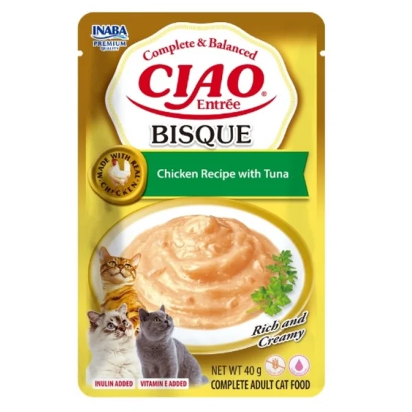 Ciao Entrée Bisque Pollo con Atún para Gatos – Comida Húmeda Completa