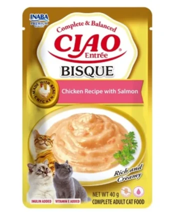 Ciao Entrée Bisque Pollo con Salmón para Gatos – Comida Húmeda Completa