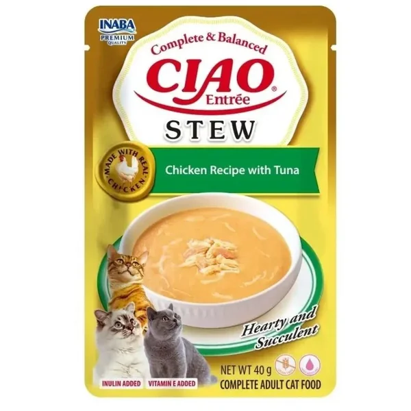 Ciao Entrée Stew Guiso de Pollo con Atún para Gatos – Comida Húmeda Completa