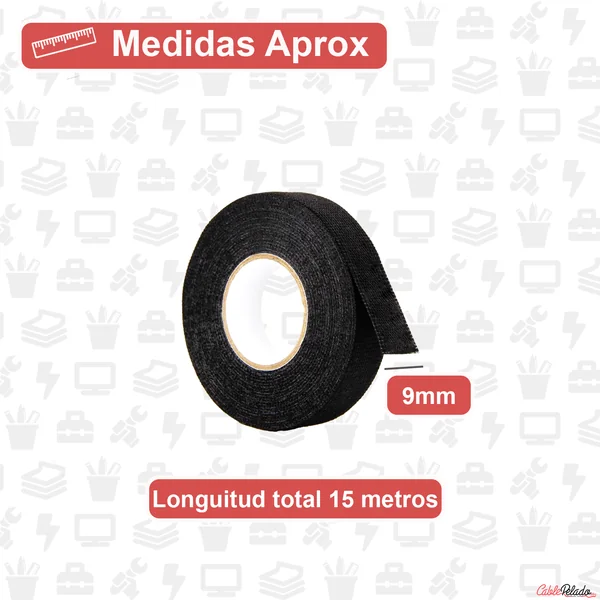 Cinta Tela Adhesiva 9mm 15m Negro