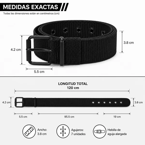Cinturón De Hombre Con Hebilla De Lona 120 cm Negro
