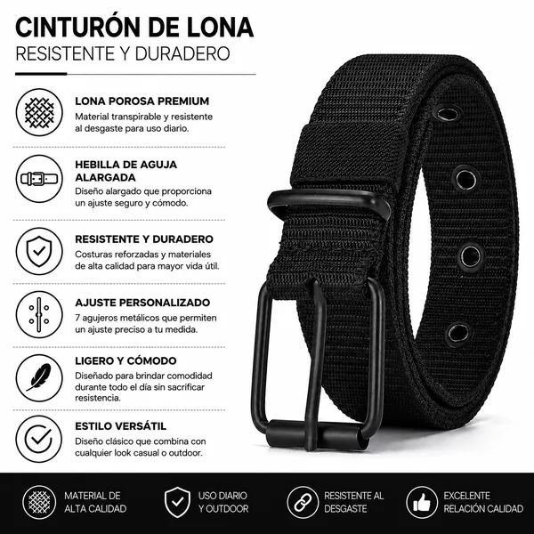 Cinturón De Hombre Con Hebilla De Lona 120 cm Negro