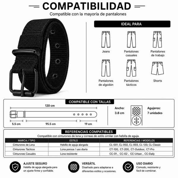 Cinturón De Hombre Con Hebilla De Lona 120 cm Negro