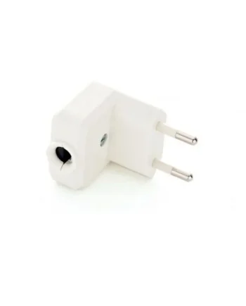 Clavija enchufe bipolar acodado macho 10A 250V Blanco