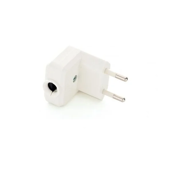 Clavija enchufe bipolar acodado macho 10A 250V Blanco