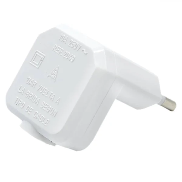 Clavija enchufe bipolar acodado macho 10A 250V Blanco
