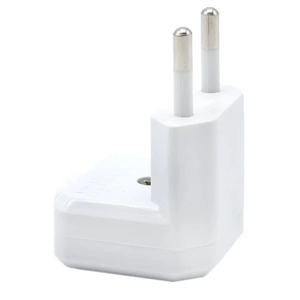 Clavija enchufe bipolar acodado macho 10A 250V Blanco