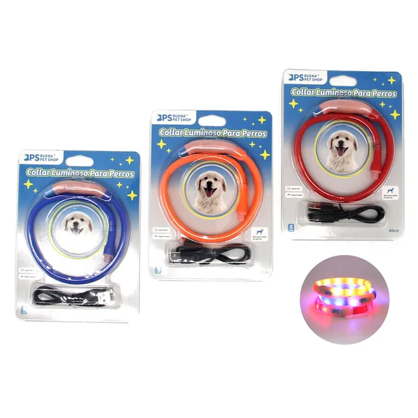 Collar luminoso con Luz Led Recargable 30cm. 40cm. 50cm.