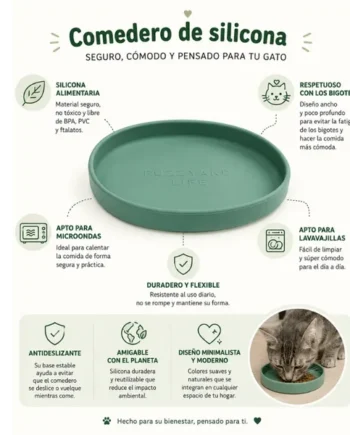 Comedero de silicona para gatos FuzzYard Myrtile Green