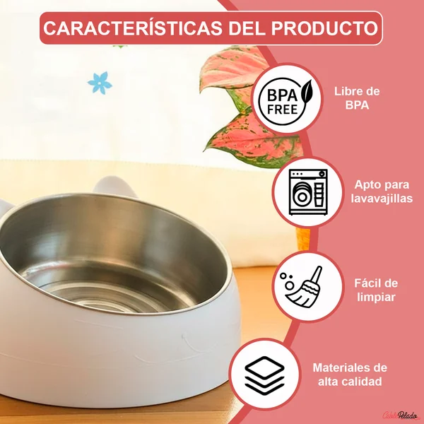 Comedero Inclinado Con Orejas Para Mascotas Blanco