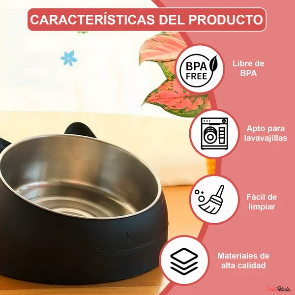 Comedero Inclinado Con Orejas Para Mascotas Negro