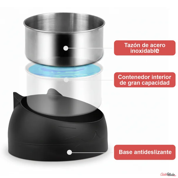 Comedero Inclinado Con Orejas Para Mascotas Negro