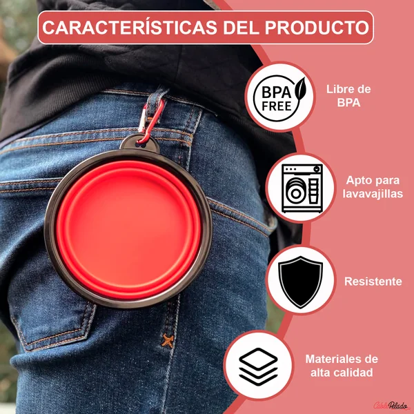 Comedero Plegable para Mascotas 450 ml Rojo