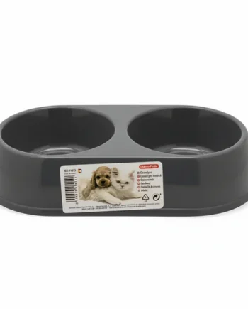 Comedero Plástico Doble Redondo Para Mascotas Negro