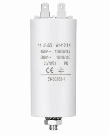 Condensador | 14 uF | 450 V | Faston | 1 uds. 14.0 uF Blanco